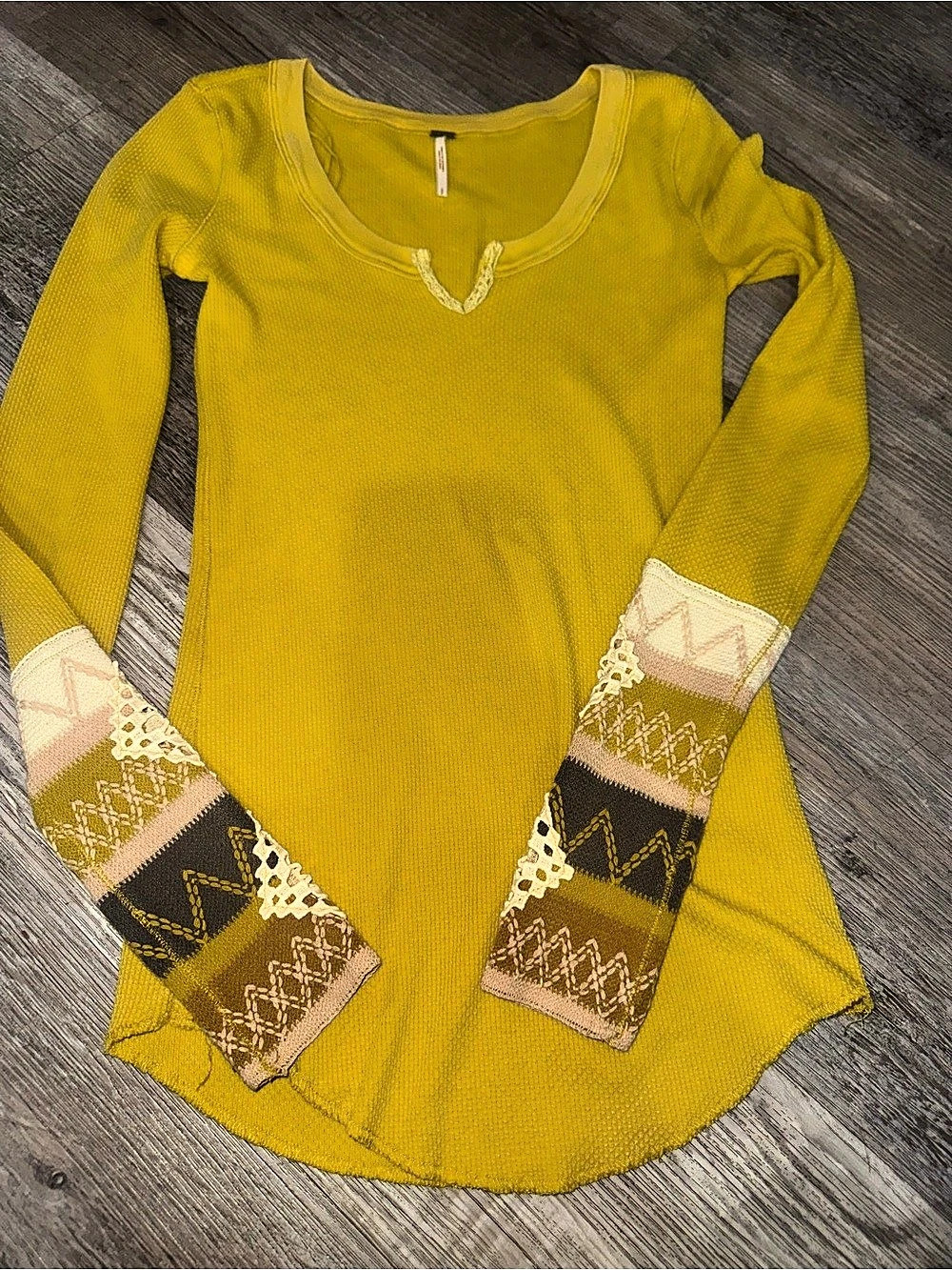 Free People Owen Thermal Top Geometric Cuff Tunic Yellow Small